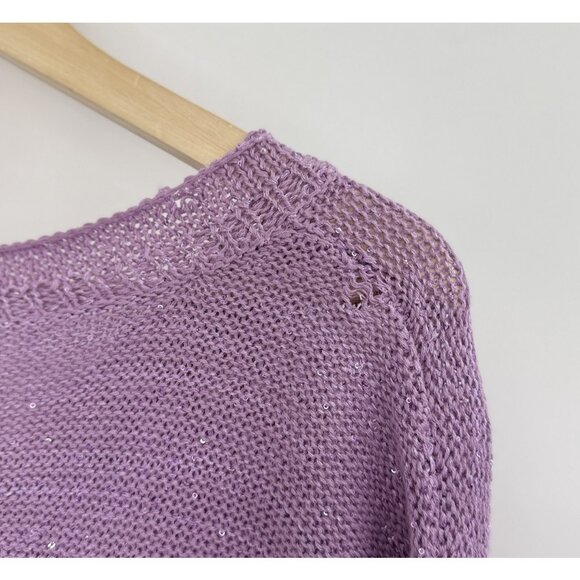 DKNY V-Neck Knit Purple Shimmery Pullover Sweater Size M Preppy Bottom Tie Flaw - Picture 5 of 11